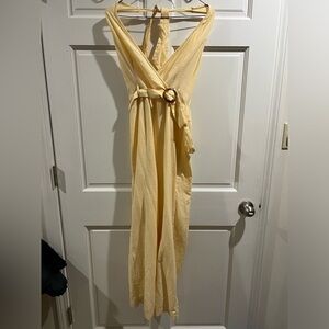 American Eagle Cotton Linen V-Neck Halter Neck Yellow Jumpsuit Womens Size Small